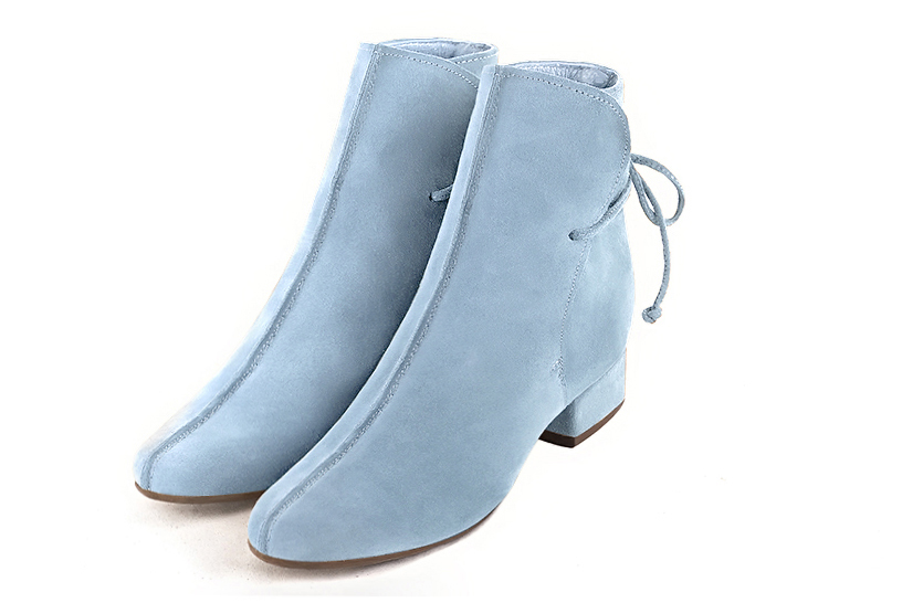French elegance and refinement for these sky blue dress booties with laces at the back, 
                available in many subtle leather and colour combinations. Customise or not, with your materials and colours.
This charming ankle boot with its back lacing fits snugly around the ankle.
  
                Matching clutches for parties, ceremonies and weddings.   
                You can customize these lace-up ankle boots to perfectly match your tastes or needs, and have a unique model.  
                Choice of leathers, colours, knots and heels. 
                Wide range of materials and shades carefully chosen.  
                Rich collection of flat, low, mid and high heels.  
                Small and large shoe sizes - Florence KOOIJMAN